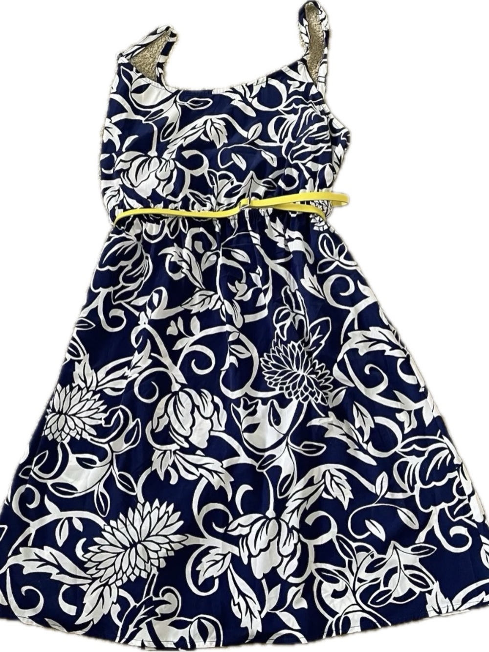 NWT Lane Bryant Navy and White Floral Sundress with Yellow Belt